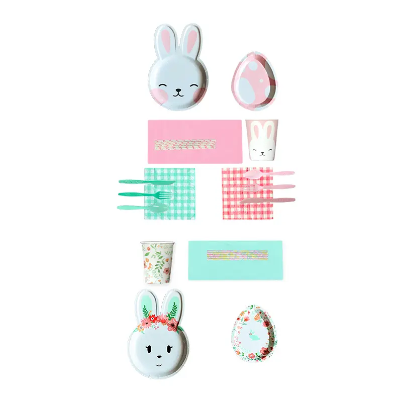 Partybus Пасхальный кролик и яйцо формы бумажные тарелки одноразовые праздничные и праздничные принадлежности