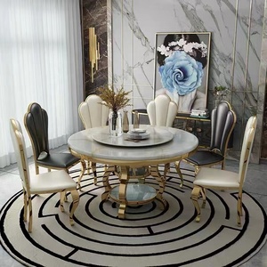 <span class=keywords><strong>Table</strong></span> ronde rotative de luxe pour salle à manger, <span class=keywords><strong>avec</strong></span> structure en acier inoxydable et <span class=keywords><strong>plateau</strong></span> en marbre, mobilier de salle à manger - Product Image 1