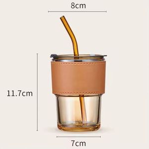 Taza de Viaje de Vidrio Transparente de 400 ml Personalizada al por Mayor, Taza de Café Ámbar con Pajita y Tapa con Funda para Agua y Bebidas - Product Image 2