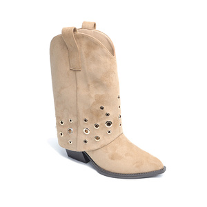 Bottes d'équitation mi-mollet polyvalentes et tendance 2025 – Nouvelle collection automne/hiver/été – Style rétro froncé à bout pointu avec fermeture éclair métallique - Product Image 3