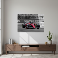Panneau décoratif mural Art Déco Charles Leclerc Ferrari F1 avec cadre transparent et verre trempé