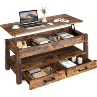 Table basse élévatrice de style scandinave avec 2 tiroirs en marbre MDF écologique pour meubles de salon et de salle à manger