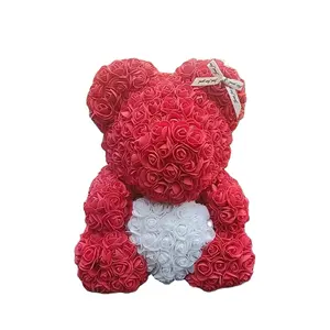 Urso de rosa de espuma pe 40cm feito à mão, com caixa de plástico pvc para o dia de ação de graças, presente de flor