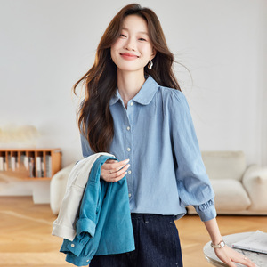 Cotton Corduroy Long-Sleeved <strong>Shirt</strong> <strong>for</strong> <strong>Women</strong> Spring and Autumn New Pleated Lapel Button Cardigan Shoulder Top - Product Image 3
