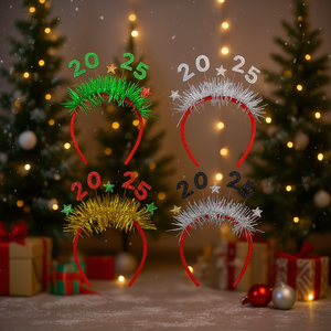 New Year 2025 Glitter Hair Hoop Tinsel <b>Headbands</b> 5Pcs Party Novelties Christmas Accessories for Celebration - Product Image 2