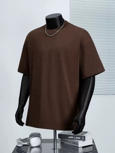 Camiseta de gran tamaño con cuello acanalado de algodón para hombre, ropa de calle de punto de peso pesado, estampado, hombros caídos, corte cuadrado - Product Image 2