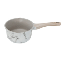 Casserole en aluminium moulé sous pression antiadhésive en céramique OEM ODM pour cuisine domestique, avec couvercle en verre à motif marbre blanc, 18 cm, pour lait et aliments pour bébés