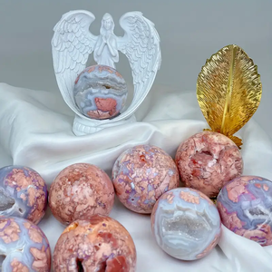 फैन्शी उच्च गुणवत्ता वाली दवा जियोड क्षेत्र प्राचीन गुलाबी एगेट बॉल माँ के दिन और ईस्टर के लिए प्रकृति क्रिस्टल शिल्प को ठीक करने के लिए - Product Image 3