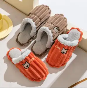 Sandal Bulu Halus Palsu Baru Selop Hangat Musim Dingin Non Slip Sandal Rumah Wanita Nyaman Corduroy Wanita