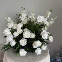 A-1994 Boule de fleurs artificielle en soie, roses blanches et hortensias, pour décoration de fond d'événement, de mariage et centre de table, économique
