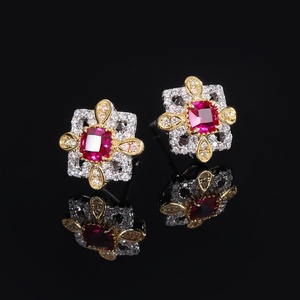 Vintage Fashion Jewelry Eco-friendly Copper Gold Plated Insert 4*4mm Green Zircon Floral <b>Earrings</b> Women for Daily Wear - Product Image 5