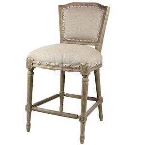 Chaise de bar en bois de chêne massif de style français, dossier haut pour table de bar - Product Image 1