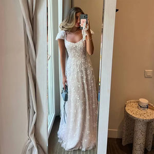 Chic rosa chiaro floreale abito da sera per le donne matrimonio con scollatura quadrata aperta retro abiti da ballo Lsz602 - Product Image 1