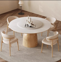 Table et chaises de salle à manger modernes en bois massif, couleur noyer, 6 à 8 places, écologiques et durables, table de salle à manger avec plateau tournant