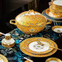 Service de table en céramique de Jingdezhen personnalisé, style chinois, émail, style palais, bols, assiettes, plats, compatible micro-ondes, cadeau d'entreprise