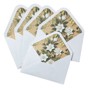 Enveloppes personnalisées imprimées avec motif floral, enveloppes en papier blanc avec doublure florale intérieure pour invitation de mariage ou carte de vœux - Product Image 1