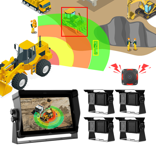 Waterproof 10.1 Inch 4CH Monitor radar System with AI Blind Spot Detection Safety Monitoring System Truck Backup radar Camera