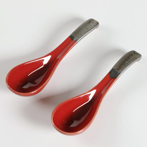 Ceramic <b>Serving</b> <b>Spoon</b> Red Glaze Short Handle Traditional Chinese Style Durable For Restaurant Use - Product Image 1