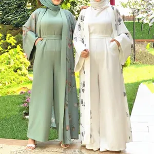 L-25 New Top Best Selling 2pcs sets Arabic Supplier Long Sleeve Ladies Islamic Clothing Abaya Muslim Women Dress with Jumpsuits