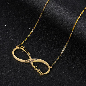 Parejas personalizadas enviar novia y <span class=keywords><strong>novio</strong></span> tallado infinito letras colgante personalizado infinito collar de dos nombres - Product Image 4
