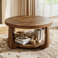 Table basse ronde moderne en bois avec étagère ouverte à 2 niveaux, petite taille, pour salon, salle à manger, chambre et bureau