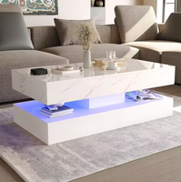 Les meubles UV brillants élevés de salon ont mené la table basse en bois moderne de couleur de marbre blanche de lumières