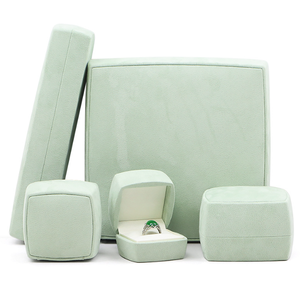 XINYUAN BGE-01 High-End Jewelry Boxes Set Light <b>Green</b> <b>Velvet</b> Fabric Hard Base Rounded Square Design Magnetic Closure Multiple - Product Image 1