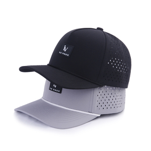 Wasserabweisende 5-Panel Grüne Kappe mit Anpassbarem Schwarzem Lasergeschnittenen Unterteil, Versenkten Löchern und Perforierung, Sport-Dad-Hat, Baseballkappe - Product Image 2