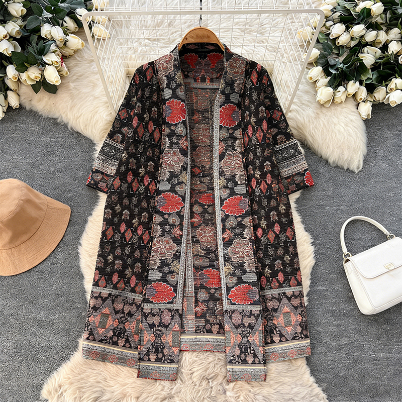 open lace back dress Orange Border Print Fit and Flare Knee Length Dress