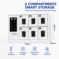 Casier de recharge pour téléphone intelligent à 6 portes avec chargement USB, rangement sécurisé en acier pour bureau, école, salle de sport