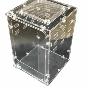 Personalizzato chiaro forniture per animali da compagnia pmma plexiglass acrilico pet rettile terrario di vetro box bin acrilico pet rettile gabbia con rete su top