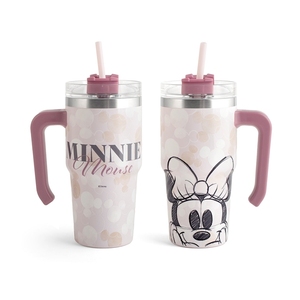 Mug de voyage isotherme en acier inoxydable Minnie Mouse, 0,6 L, avec paille et poignée, double paroi - Product Image 1
