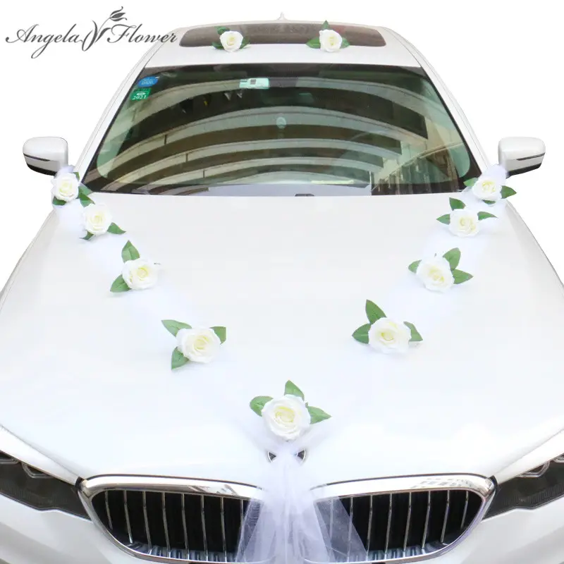 רכב חתונת DIY פרח קישוט דלת ידית פרח עם טול מתנות סט