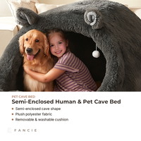 Vente en gros : Niche pour chat en peluche gris foncé, semi-fermée, avec boule suspendue, housse amovible et lavable, pour chats et chiens, toutes saisons