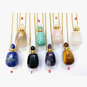 Bouteilles de parfum en pierre précieuse naturelle polie, bouteille de parfum plaquée or, collier, flacon de parfum, flacon d'huile essentielle, bijoux - Product Image 5