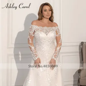 Ashley <span class=keywords><strong>Carol</strong></span> Vestido De Novia De talla grande Scoop Off the Shoulder Apliques De manga larga con cordones Vestido De Novia Vestidos De Novia - Product Image 3