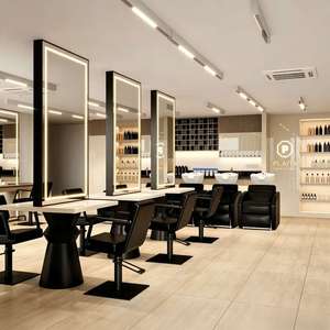 Modern Luxury Hair Salon Interior Design Whole Store Solution Custom Salon Furniture <b>Oak</b> Brass Glass Styling Station - Product Image 1