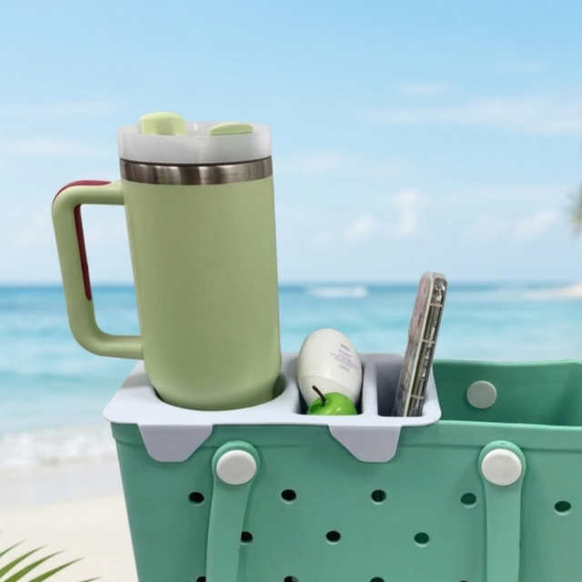Wholesale Waterproof Silicone Style Beach Bag Compartment Tray With Drink Holders Heavy Duty EVA Rubber Insert for Tote