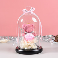 Boîte-cadeau faite à la main préservée éternelle Rose ours et fleur Halloween couverture en verre de Noël en gros Rose cadeau pour les amoureux des ours
