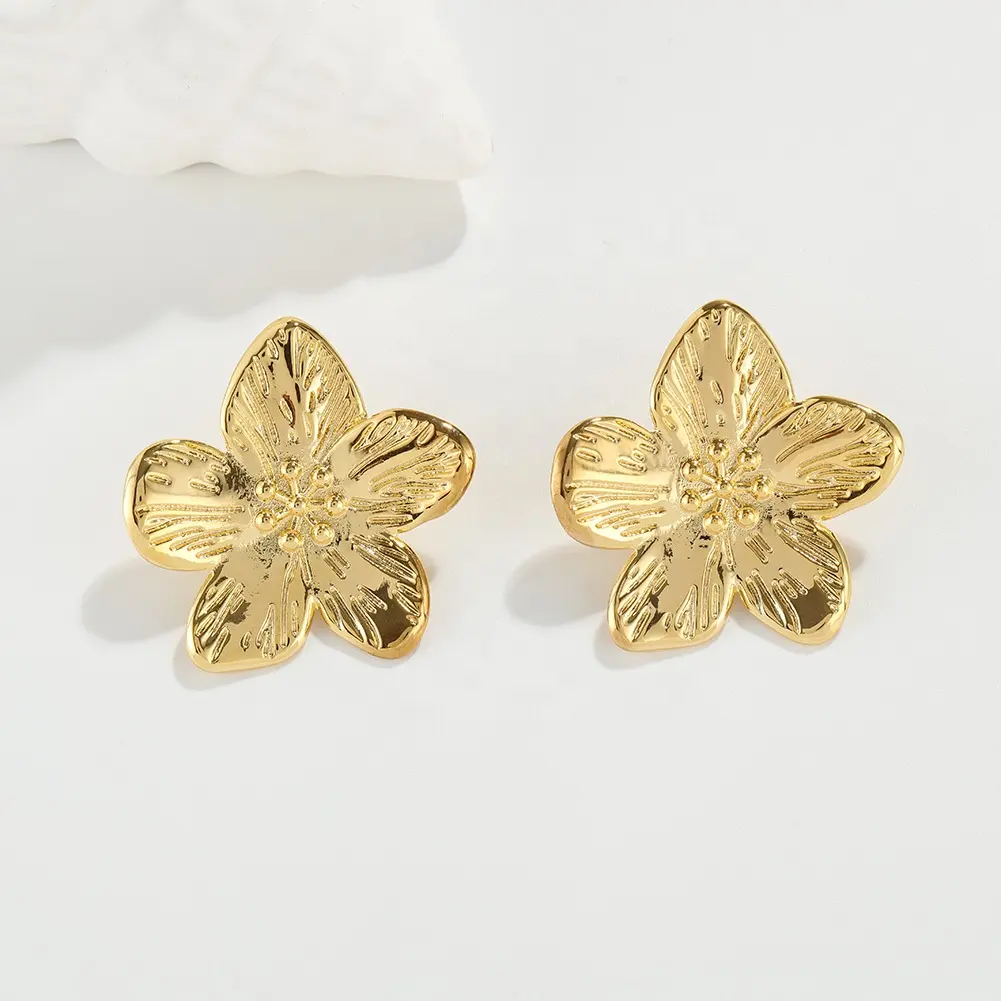 18K Gold Plated C-Shaped Copper Earrings Exquisite Bow Flower Studs For Wedding Party Gift-Punk Style