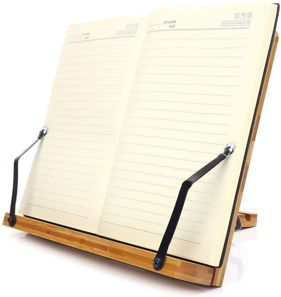 Бамбуковая подставка для книг, Регулируемый Поднос для книг и зажимы для бумаги, Портативный прочный легкий Подставка для книг