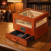 Humidor à cigares en placage de cèdre fait main avec thermomètre, boîte de rangement à 2 niveaux, étui à cigares de bureau personnalisé, boîte cadeau pour cigarettes