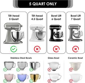 Inserts de bol en silicone de haute qualité pour mélangeurs KitchenAid 5Qt à tête inclinable, inserts de bol avec couvercles, compatibles, réutilisables - Product Image 6
