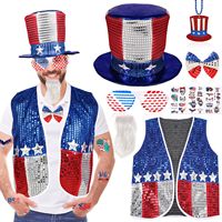 Nuevo Set de Gafas de Sol Patrióticas para el Día de la Independencia con Sombrero, Collar, Pegatinas, Corbatín y Bigote, Accesorios para Fotos LP1373