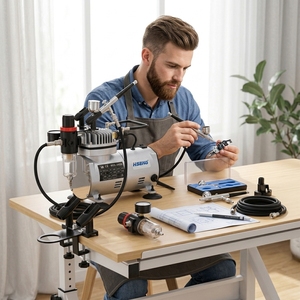 AS18K-2 Kit de Aerógrafo de Pistón de Fábrica Más Vendido con Compresor de Doble Acción, Control de Alimentación por Gravedad, Portátil <span class=keywords><strong>para</strong></span> Decoración de Uñas y Pasteles - Product Image 2