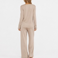 Ensemble de pyjama de luxe pour femmes en coton bambou modal personnalisé solide, doux et respirant, vêtements de détente en deux pièces avec fermeture à cordon, vêtements de nuit
