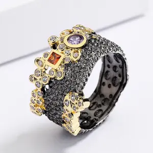 Antique Jewelry KYRA01731 Black Plated Purple Zircon Dot Ring For Women