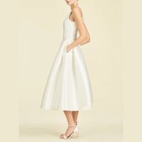 Robe de mariée mi-longue en satin blanc, sans manches, col rond, coupe trapèze, personnalisable avec logo, pour femme, vente en gros