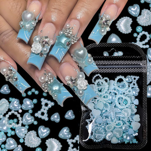 100PCS 3D Mixed Nail Decoração Barroco Coração Urso Bow Ribbon Nail Rhinestone Flor Borboleta Pérola Design Nail Charms Jóias - Product Image 2