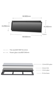 Tejas Solares de CdTe para Generación de Energía, 30W BIPV, Tamaño de Celda 800x240mm, Dimensiones del Panel 840x290mm, Construcción Sostenible, Modernidad - Product Image 4